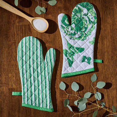 Patricia Heaton Home Florals And Flitters Stripe Oven Mitt Green Set of 2 Park Designs - The Fox Decor